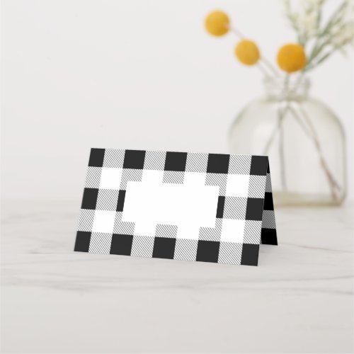 rustic farmhouse black white buffalo plaid party place card