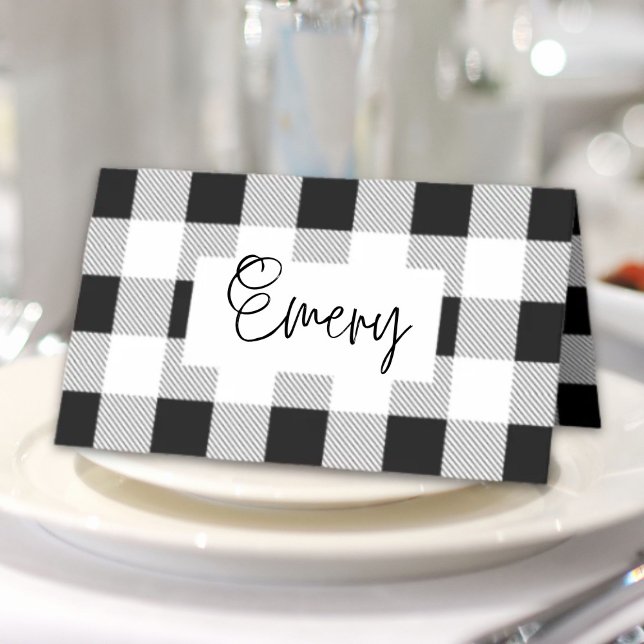 rustic farmhouse black white buffalo plaid party place card (rustic farmhouse black white buffalo plaid party place card)