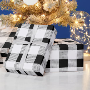 rustic farmhouse black white buffalo plaid party wrapping paper