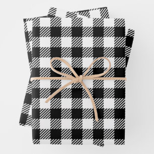 Rustic Farmhouse Black & White Checkered Wrapping Paper Sheets