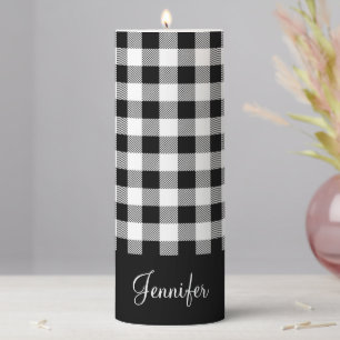 Rustic Farmhouse Black & White Custom Name Pillar Candle