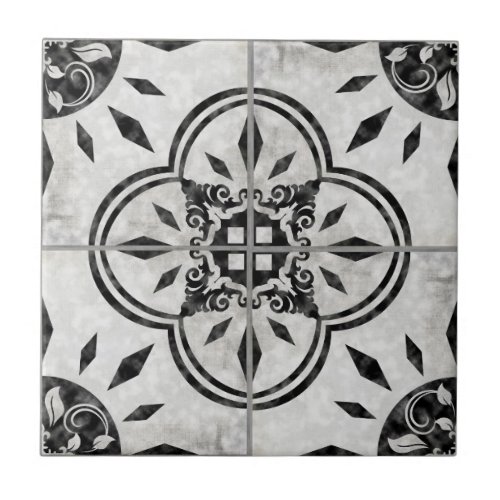 Rustic Farmhouse Black White Pattern Country Chic Ceramic Tile