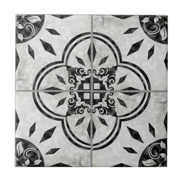 Rustic Farmhouse Black White Pattern Country Chic Ceramic Tile | Zazzle