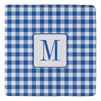 Rustic Farmhouse Blue and White Gingham Monogram Trivet