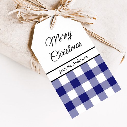 Rustic Farmhouse Blue Checked Merry Christmas Gift Tags