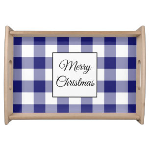 Rustic Farmhouse Blue Plaid Christmas Serving Tray