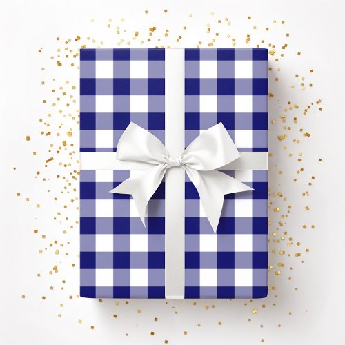 Rustic Farmhouse Blue  White Checked Pattern Wrapping Paper