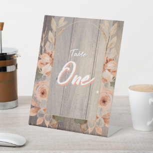 Rustic Farmhouse Boho Wood Grain & Flowers Pedestal Sign