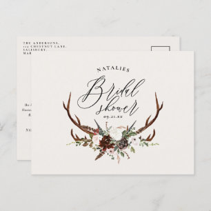 Rustic farmhouse botanical script bridal shower announcement postcard