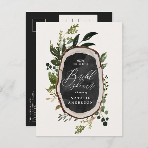 Rustic farmhouse botanical script bridal shower announcement postcard