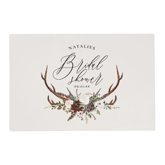Rustic farmhouse botanical script bridal shower placemat (Front)