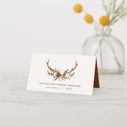 Rustic farmhouse botanical stag chic wedding table place card