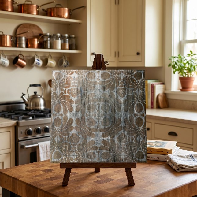  Rustic Farmhouse Brown Floral Woodgrain Pattern Ceramic Tile (Creator Uploaded)