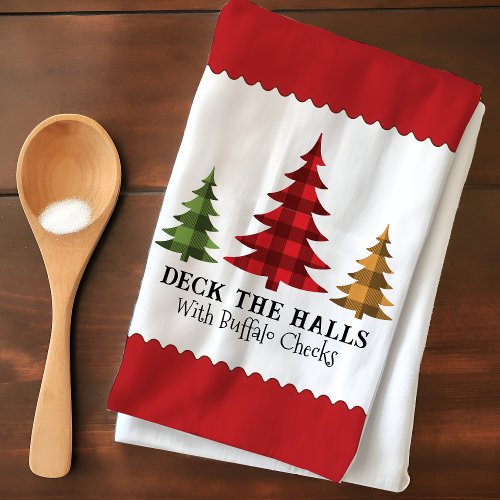 Rustic Farmhouse Buffalo Check Christmas Trees Kitchen Towel