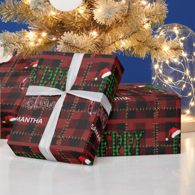 Rustic Farmhouse Buffalo Plaid Christmas Custom Wrapping Paper (Holidays)