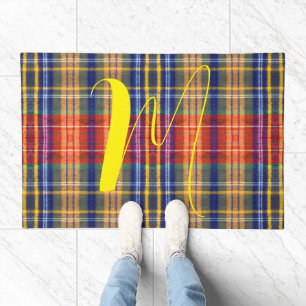 Rustic Farmhouse Buffalo Plaid Name Monogrammed Doormat