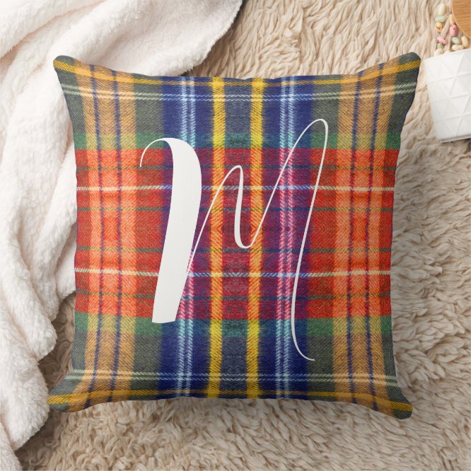 Rustic Farmhouse Buffalo Plaid Name Monogrammed Throw Pillows