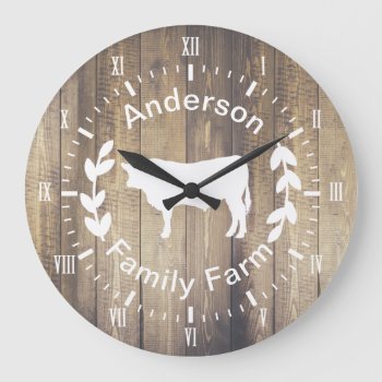 Rustic Farmhouse Bull Cow & Family Name Large Clock by GrudaHomeDecor at Zazzle