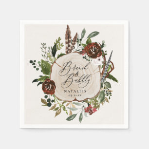 Rustic farmhouse burgundy botanical bridal shower napkins