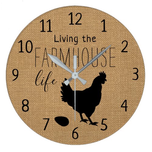 Rustic Farmhouse Burlap Chicken  Large Clock