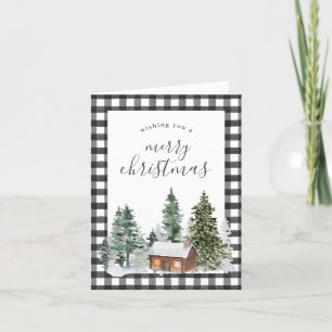 Rustic Farmhouse Cabin Black White Check Christmas Holiday Card