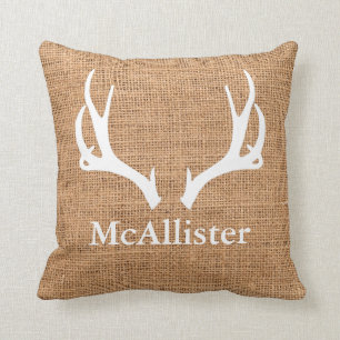 Rustic Farmhouse Cabin Deer Antlers Family Name Th Throw Pillow
