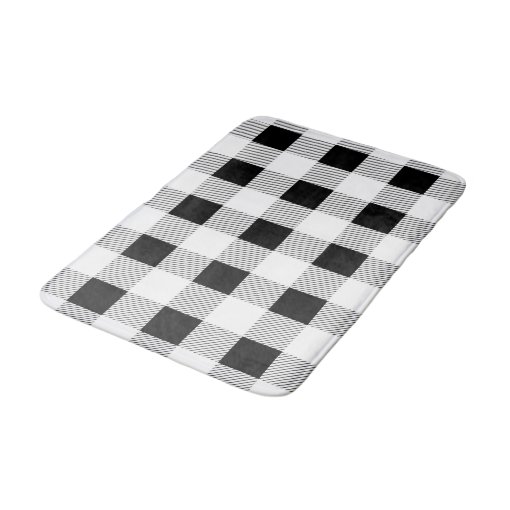rustic farmhouse chic black and white plaid bath mat Zazzle