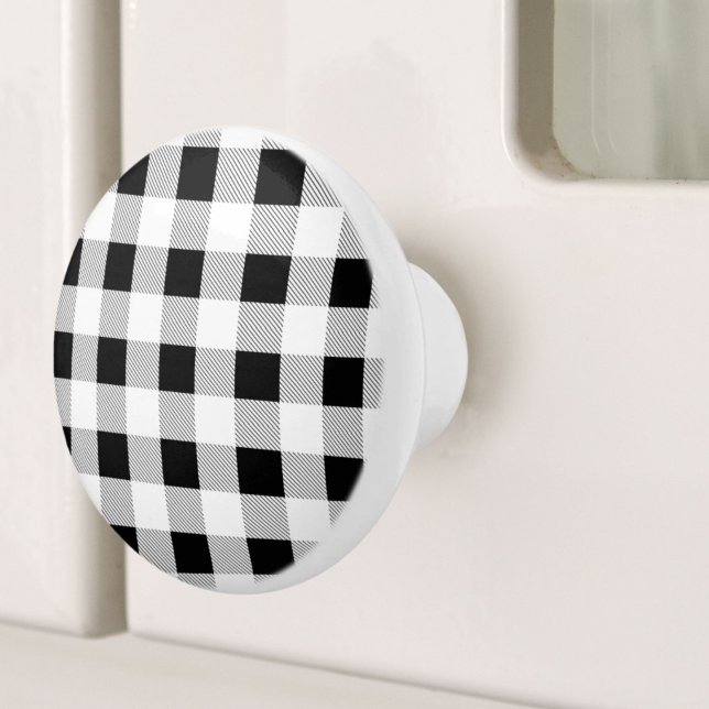rustic farmhouse chic black and white plaid ceramic knob (rustic farmhouse chic black and white plaid ceramic knob)