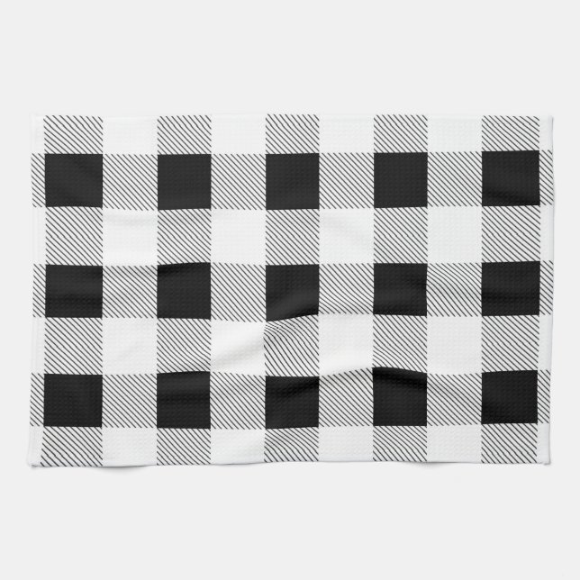 rustic farmhouse chic black and white plaid kitchen towel (Horizontal)