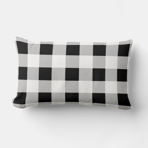 rustic farmhouse chic black and white plaid lumbar pillow