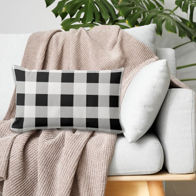 rustic farmhouse chic black and white plaid lumbar pillow (Creator Uploaded)