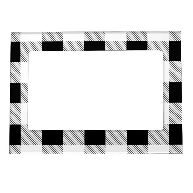 rustic farmhouse chic black and white plaid magnetic frame (Front)