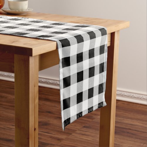 rustic farmhouse chic black and white plaid medium table runner