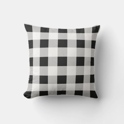 rustic farmhouse chic black and white plaid outdoor pillow