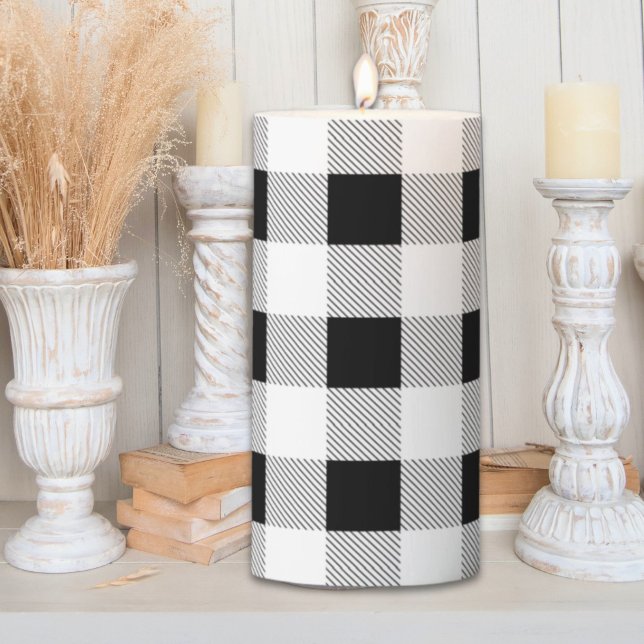 rustic farmhouse chic black and white plaid pillar candle (rustic farmhouse chic black and white plaid pillar candle)