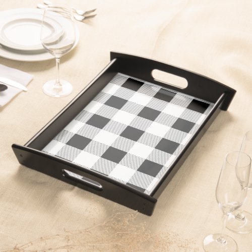 rustic farmhouse chic black and white plaid serving tray