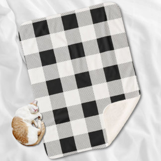 rustic farmhouse chic black and white plaid sherpa blanket