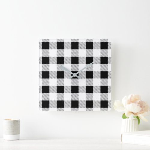 rustic farmhouse chic black and white plaid square wall clock