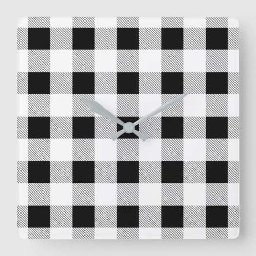 rustic farmhouse chic black and white plaid square wall clock