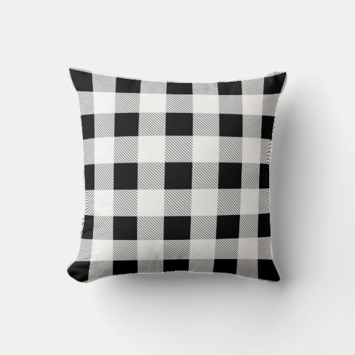 rustic farmhouse chic black and white plaid throw pillow