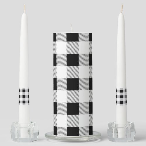 rustic farmhouse chic black and white plaid unity candle set