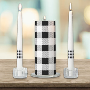 rustic farmhouse chic black and white plaid unity candle set
