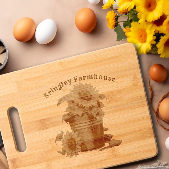 Rustic Farmhouse Chic Sunflower Etched Engraved Cutting Board (Farmhouse Chic Rustic Sunflower cutting board)