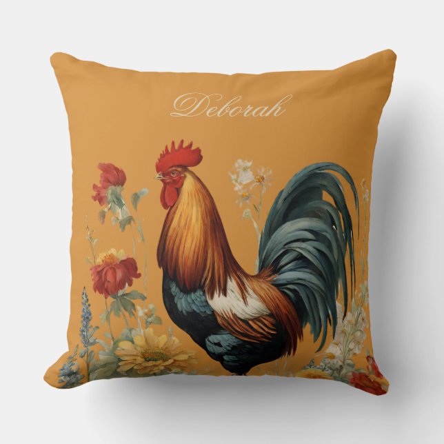 Rustic Farmhouse Chicken | Custom Name  Throw Pillow (Front)