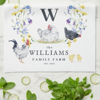 Rustic Farmhouse Chicken | Family Name Monogram  Kitchen Towel by IYHTVDesigns at Zazzle