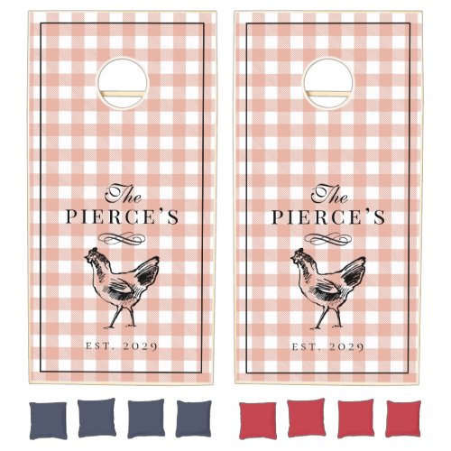 Rustic Farmhouse Chicken Gingham I Do BBQ Cornhole Set