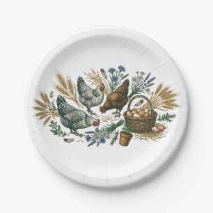 Rustic Farmhouse Chickens and Harvest Ceramic Plat Paper Plates