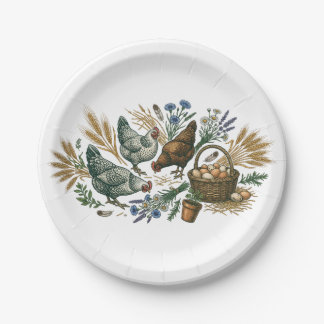 Rustic Farmhouse Chickens and Harvest Ceramic Plat Paper Plates