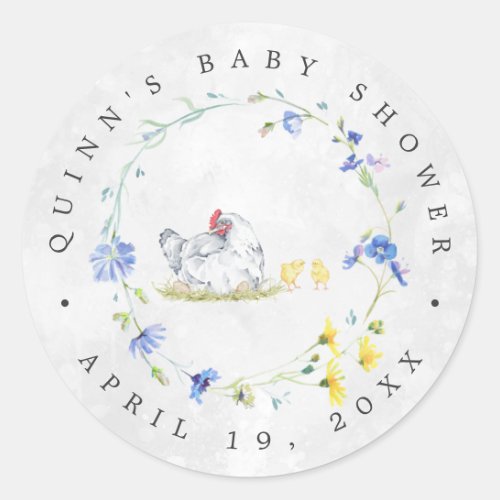 Rustic Farmhouse Chickens  Baby Shower Favor  Classic Round Sticker