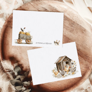 Rustic Farmhouse Chickens Monogram Personalized Note Card